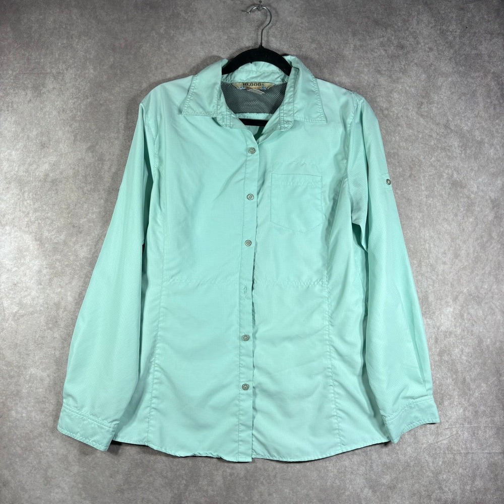10 000 Ft Above Sea Level Shirt Mens Large Green Button Up Outdoor Fishing